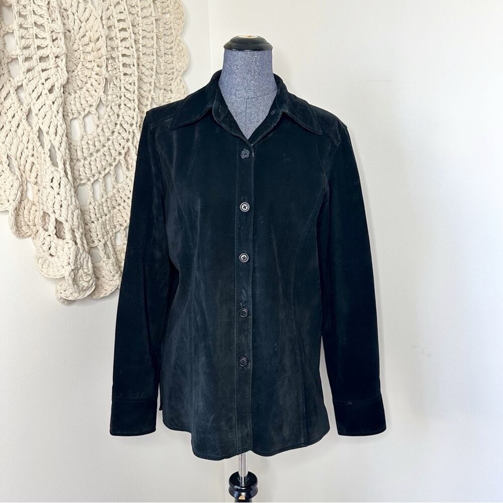 Vintage 90s Valerie Stevens Black Suede Leather Shacket Jacket Size Large